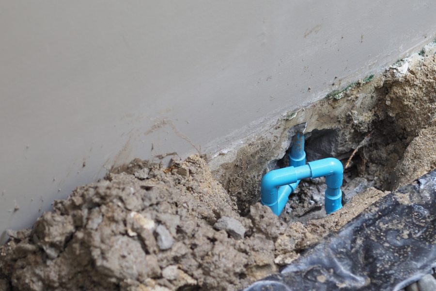 Water pipe blue color underground in the house which broken or damage cause of leaking clean water and need to fix or maintenance by plumber suggestion such as apply glue to re-connect it.
